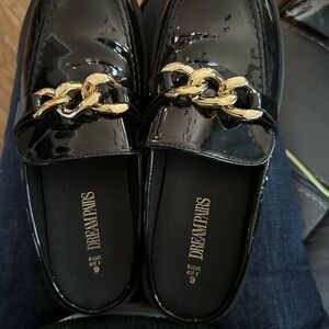 Dream Pairs Black Patent Loafers with Gold Accent
